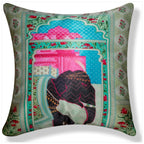 Vendola Decorative Satin Sofa Cushion Covers Set of 5, 20 Inch x 20 inch, Sofa Pillow Cover, Ethnic Festive, Multicolor, Elephant Peacock Design, Zipper Closure (Majestic, 20X20 Inches)