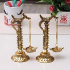 Kridaykraft Parrot Design Metal Hanging with Chain Diya Pair of Parrot Design Bird Diya Deepak Oil Lamp Metal Gold Finish