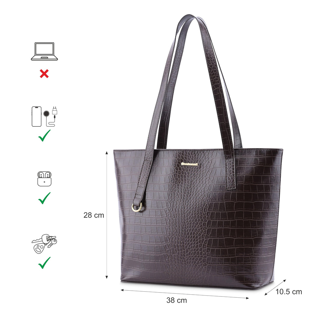Fastrack Laptop Tote Bag for Women | Sleek Faux Leather Work Tote Fits Upto 15” Laptop | Spacious Interior with Utility Pockets | Stylish Everyday Office Bag with Zipper Closure