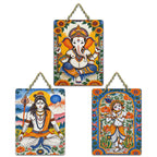 Artvibes Divine Ganesha Mahadev & Krishna Sacred Art Wall Hanging Home Decorative Wall Art | Spiritual Decor Items | Painting Wall Decor | Wall Poster | Art For Wall | Gift Items (WH_9630N), Set of 3