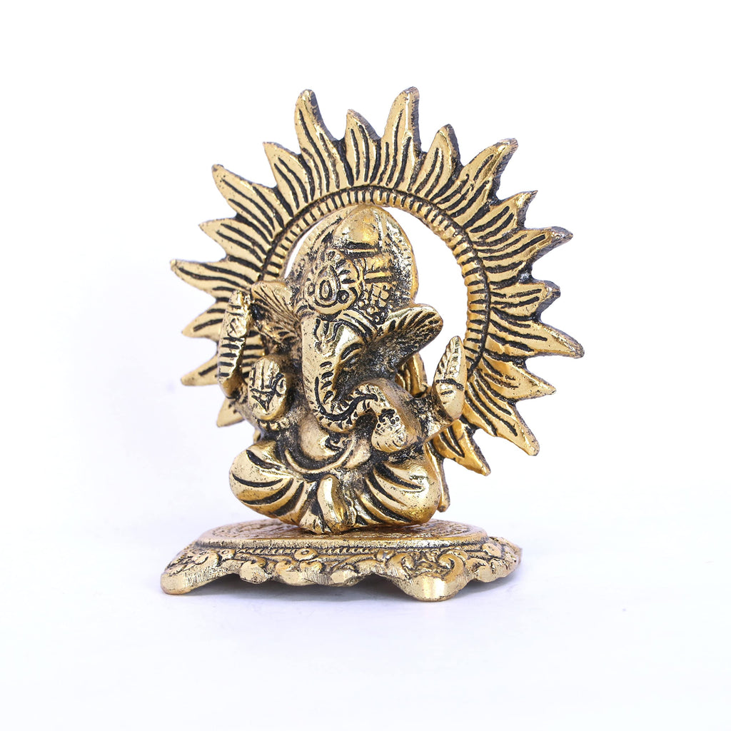 KridayKraft Mini Ganesh ji with chakar Antique Finish,Metal Ganesha Statue,Ganpati Murti Idol for Pooja & Home,Office Décor Ganesh Idol for Car Dashboard Religious Showpiece for Decoration