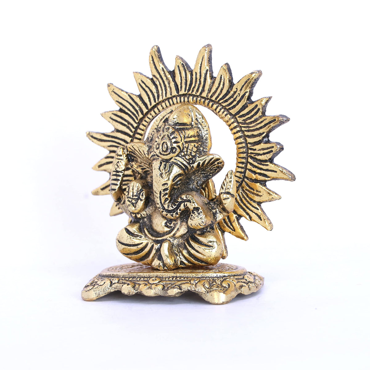 KridayKraft Mini Ganesh ji with chakar Antique Finish,Metal Ganesha Statue,Ganpati Murti Idol for Pooja & Home,Office Décor Ganesh Idol for Car Dashboard Religious Showpiece for Decoration