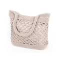 NiCoLa Beach Bag for Women Black Handbag Cotton Tote Bags with Hollow Out Design for Beach Hiking Holiday Travel Outdoor Picnic Daily Use, White, 12.6inch