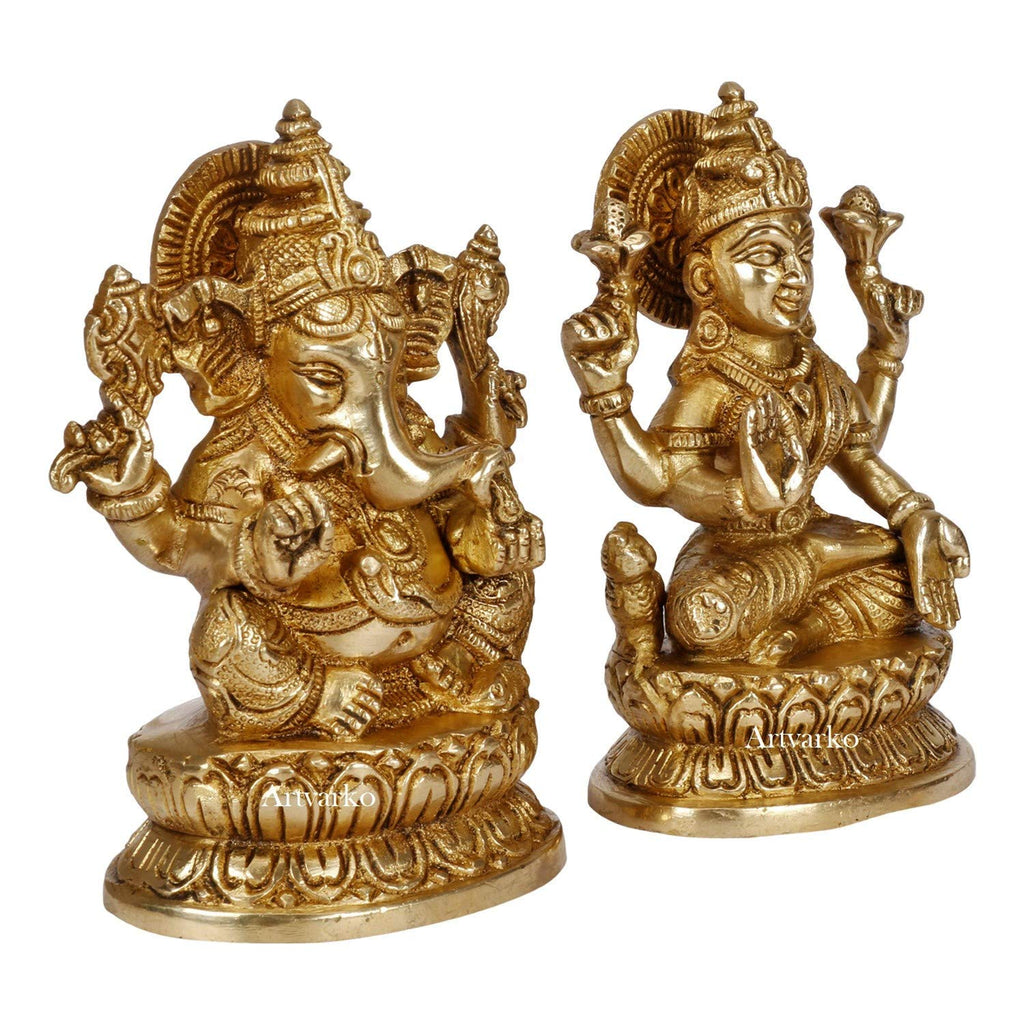 ARTVARKO Brass Laxmi Ganesha Idol Lakshmi Ganesh Murti Statue Pooja Gift and Home Décor (LxBxH 7x2.5x5, Inch)