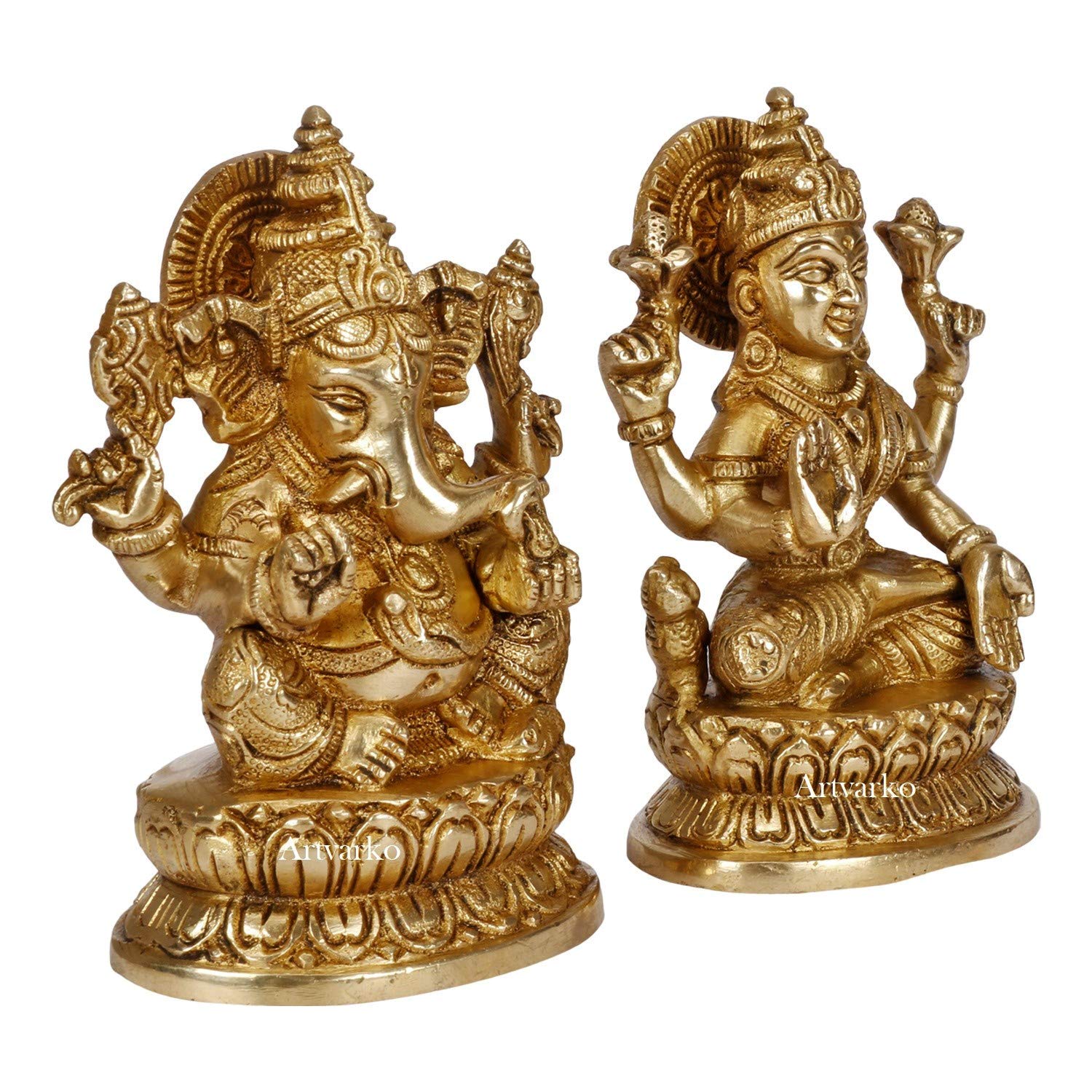 ARTVARKO Brass Laxmi Ganesha Idol Lakshmi Ganesh Murti Statue Pooja Gift and Home Décor (LxBxH 7x2.5x5, Inch)