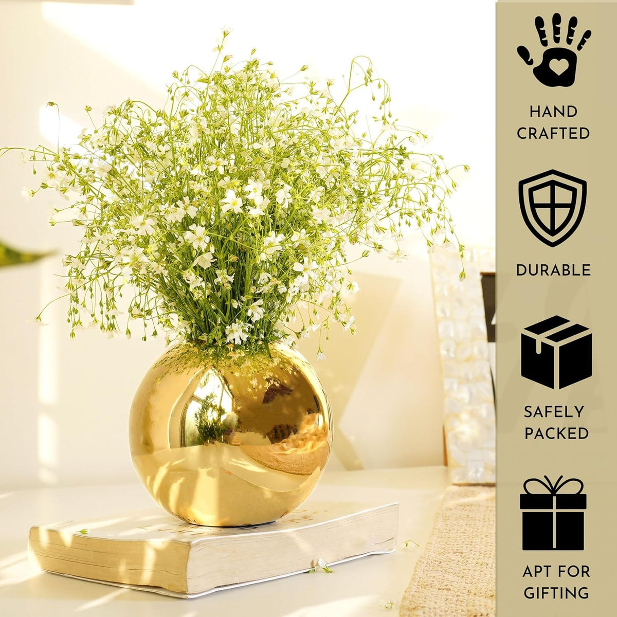BEHOMA Metal Ball Round Metal Vase Set, Gold - Set of 4