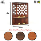 Gift Kya De Wooden Corner Pooja Mandir for Home & Office | Wall Mounted Pooja Stand with LED Light | GKD Compact Wooden Temple for Wall Corner, Devghar for Desk (H-17 x W-10 x L-15 Inch)