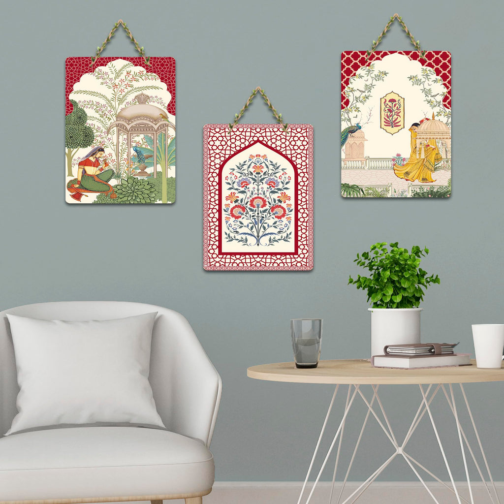 Artvibes Traditional Culture Wooden Art Decoration Item for Home | Living Room | Office | Wall Art Painting For Hall | Graphic Artwork | Wall Art Print | Unique Gift Items (WH_96133N), Set of 3