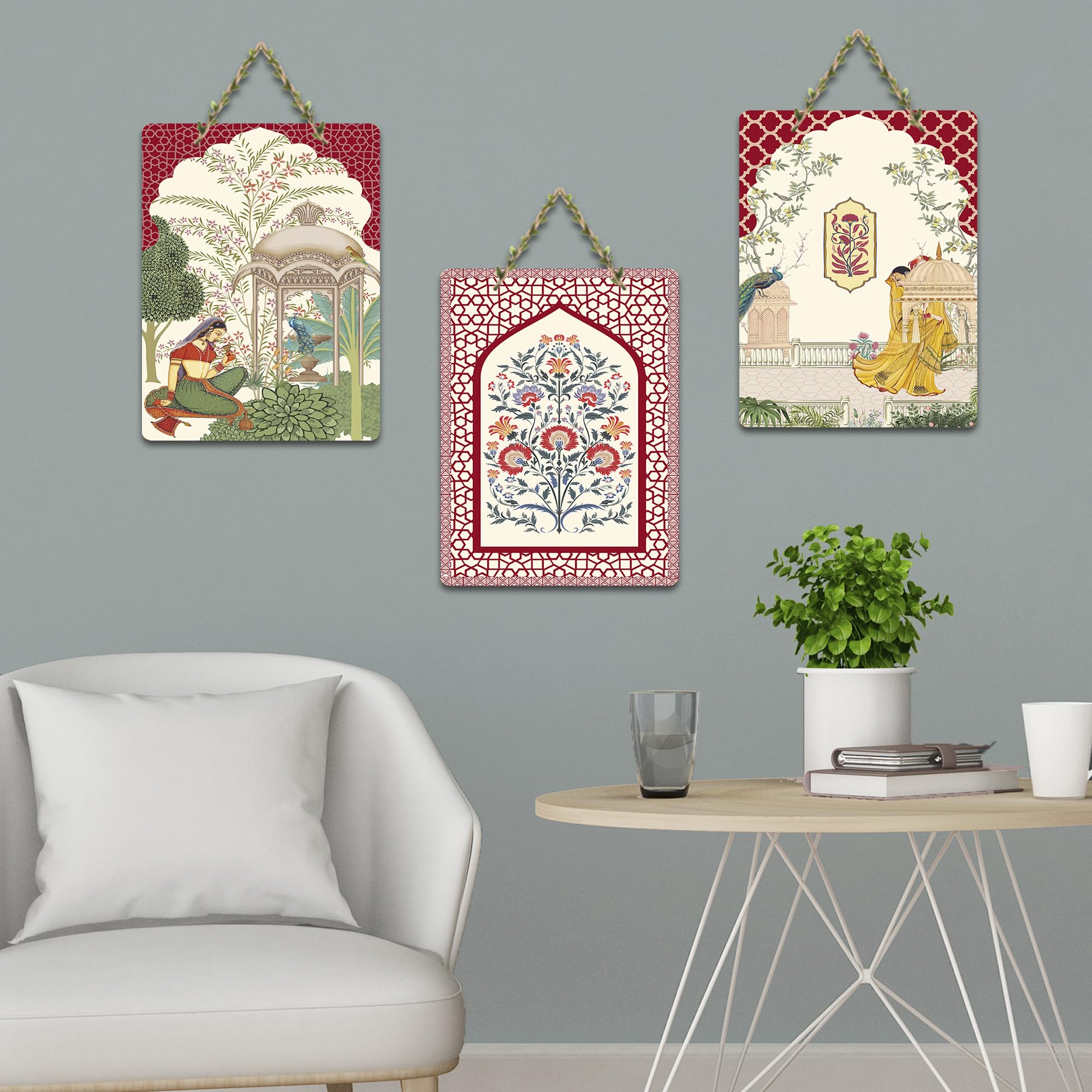 Artvibes Traditional Culture Wooden Art Decoration Item for Home | Living Room | Office | Wall Art Painting For Hall | Graphic Artwork | Wall Art Print | Unique Gift Items (WH_96133N), Set of 3