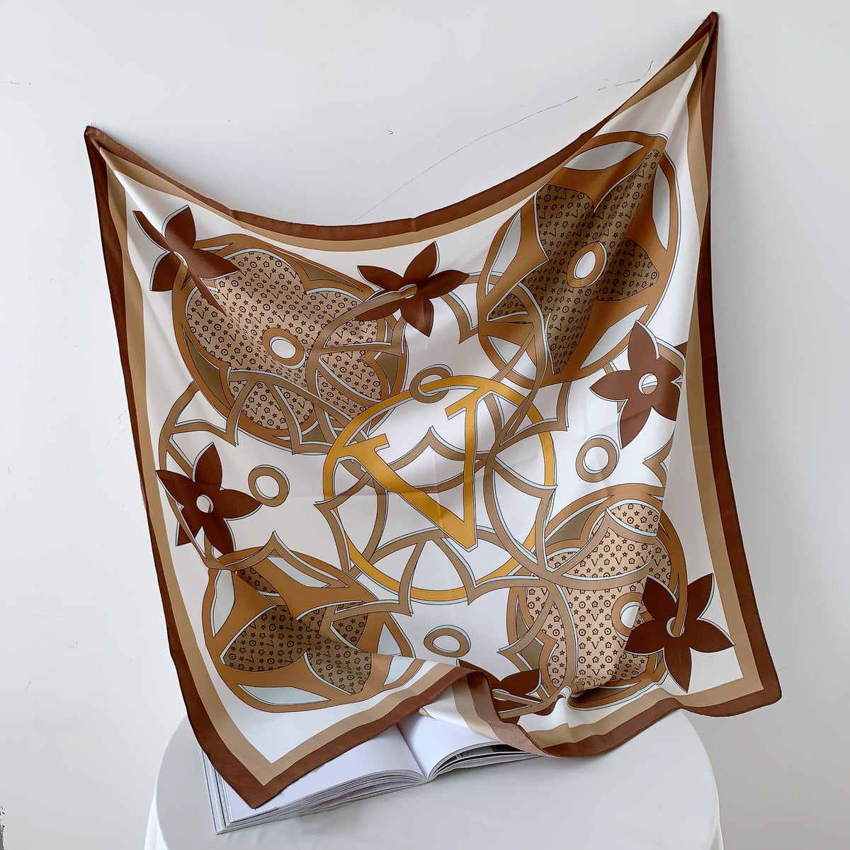 CrossKulture Printed Poly Silken feel Scarf Stole for Women | Stylish, Soft, & Lightweight | Satin Feel Neck Scarf, Hair Scarf, Head Scarf for Women | Square Silk Stole for Handbag (Color16)