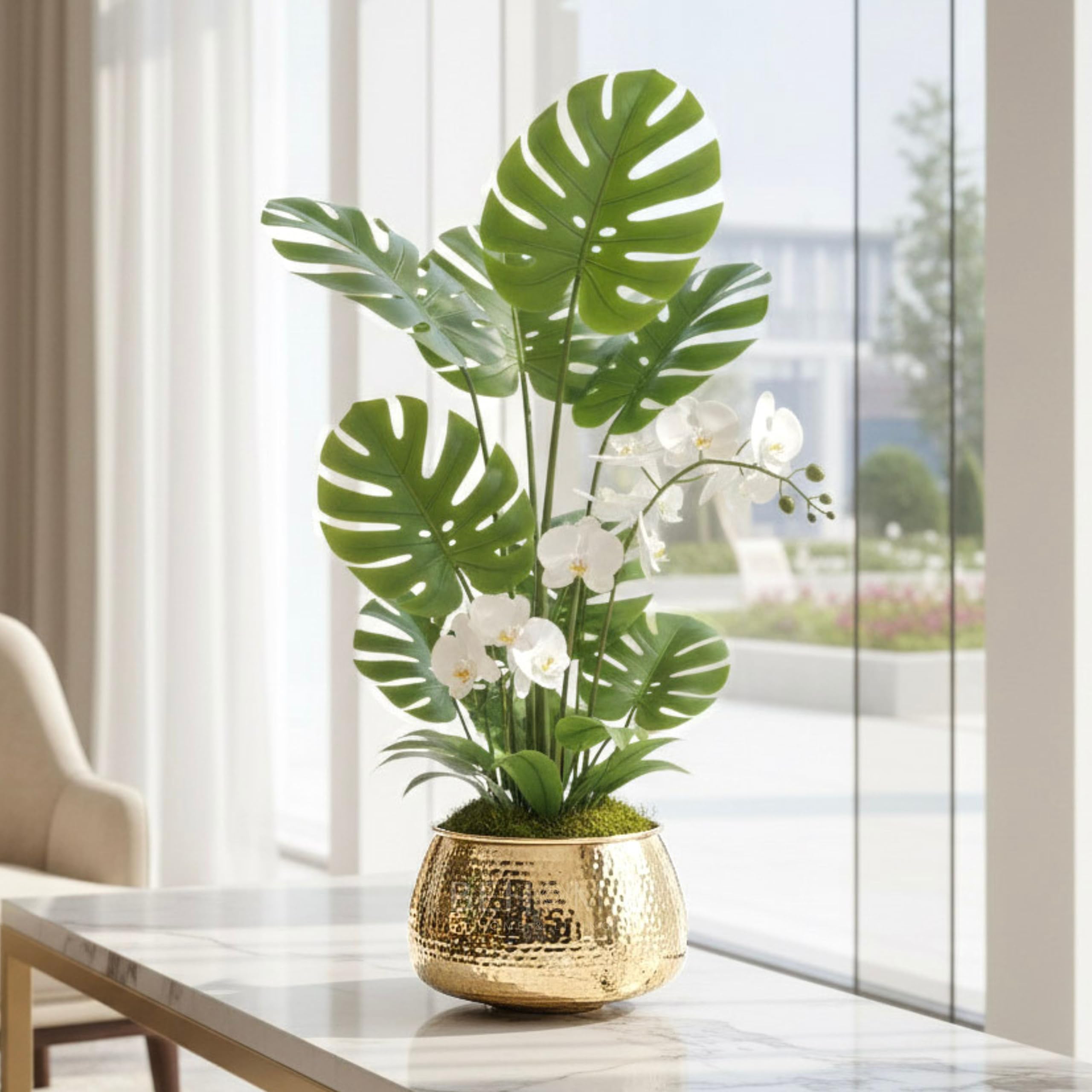 BEHOMA Metal Hammered Golden Bowl Planter
