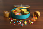 R Ayurveda Copper Metal Magnetic Steel Handcrafted Spice Box Set For Kitchen With Spoon (7 Containers, 40 Ml each) - Masala Box size 8 Inches diameter For Kitchen and Candy organization