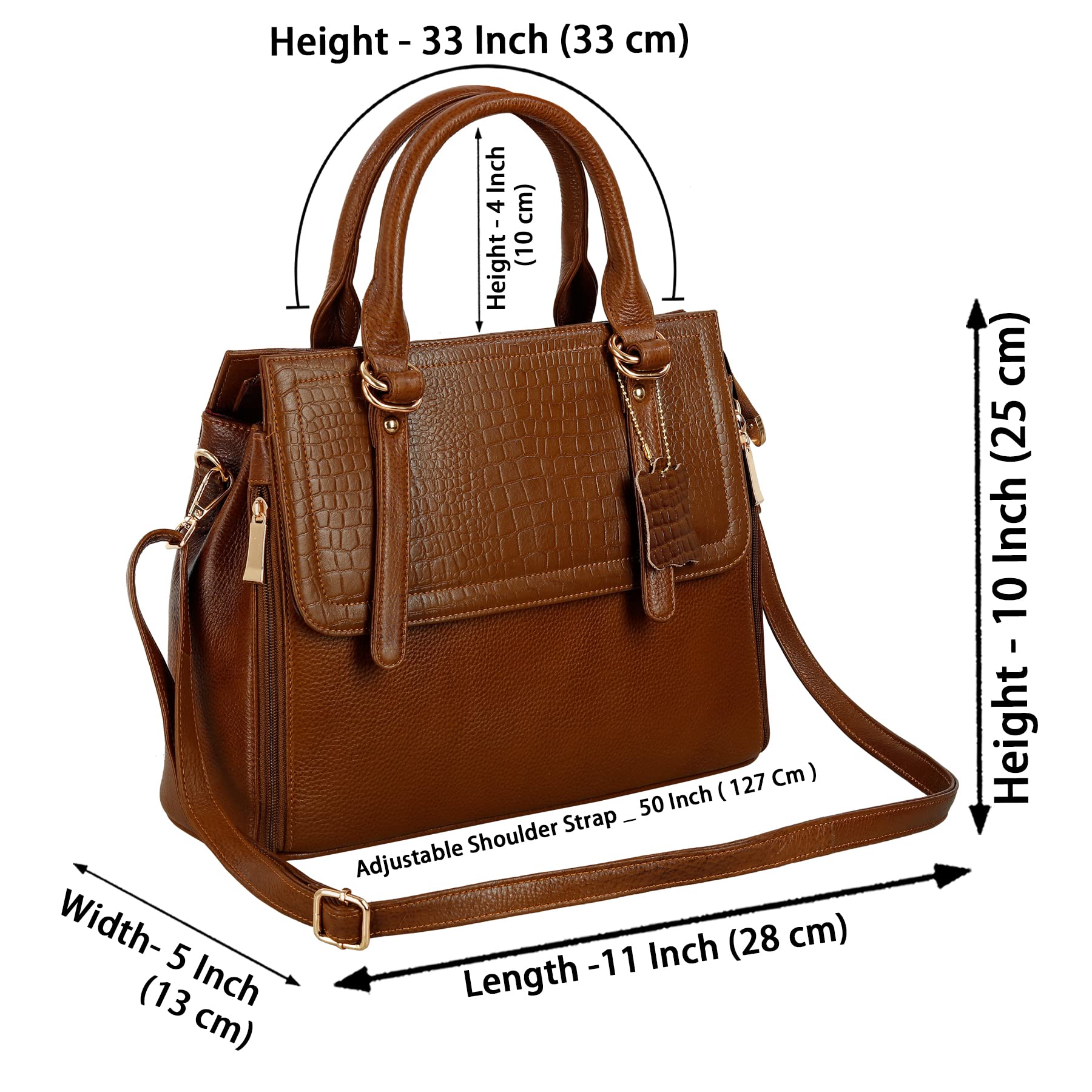 RICHSIGN LEATHER ACCESSORIES Full-Grain Natural Leather Top-Handle satchel Tote Ladies Handbags & Shoulder Sling Bags For Women Office Branded Stylish Latest Size-L-11 X H-10 x W- 5 In (TAN)