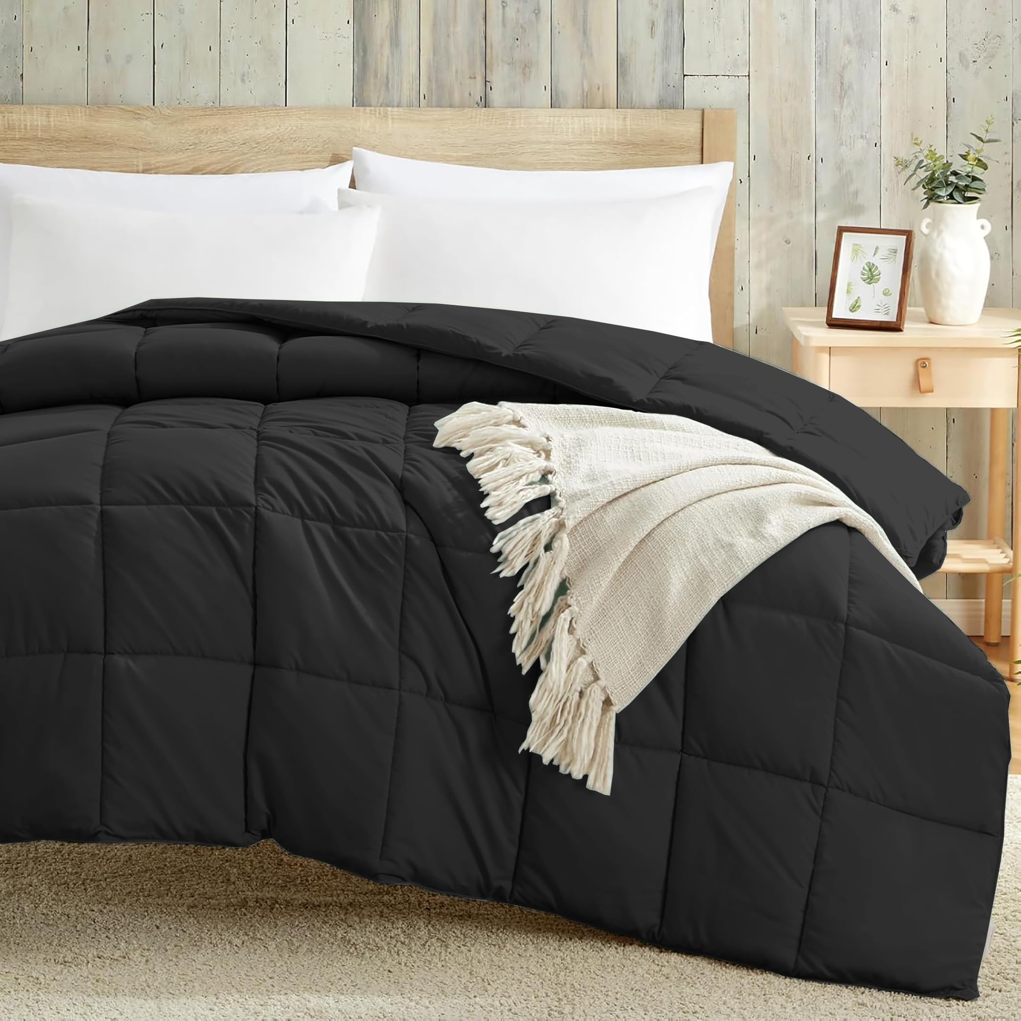 Luxury 100 GSM Summer Comforter Double Bed All Season AC Comforter/Blanket/Duvet Soft & Breathable Lightweight (90 X 100 Inches) - Double Bed Comforter - Black Color Kafalo
