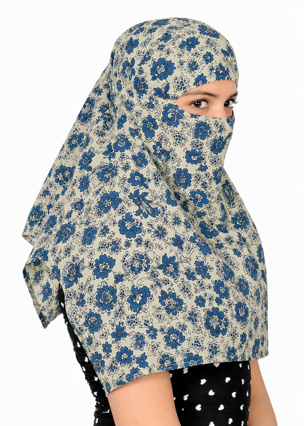 DEEPNYRA - LIVING STYLE Scarf Face Full Covering With Mask Head Hair Wrap Sun Protection For Women Cotton Printed Square All Season Wear (GREEN FLOWER)