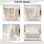 Kraptick Canvas Tote Bags – Stylish Shoulder Tote Bag Everyday Use For Women, Reusable Compact Tote Bag Perfect as a Grocery, Shopping Bags for Grocery - (White Lined)