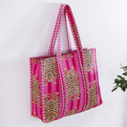 Ravaiyaa - Attitude is everything Women & Man Beautiful Printed Cotton Grocery Shopping Bag | Shoulder Bag | Cotton Tote Bag | Travel Tote Bags 18x5.5x16 Inch (Pink Tiger)
