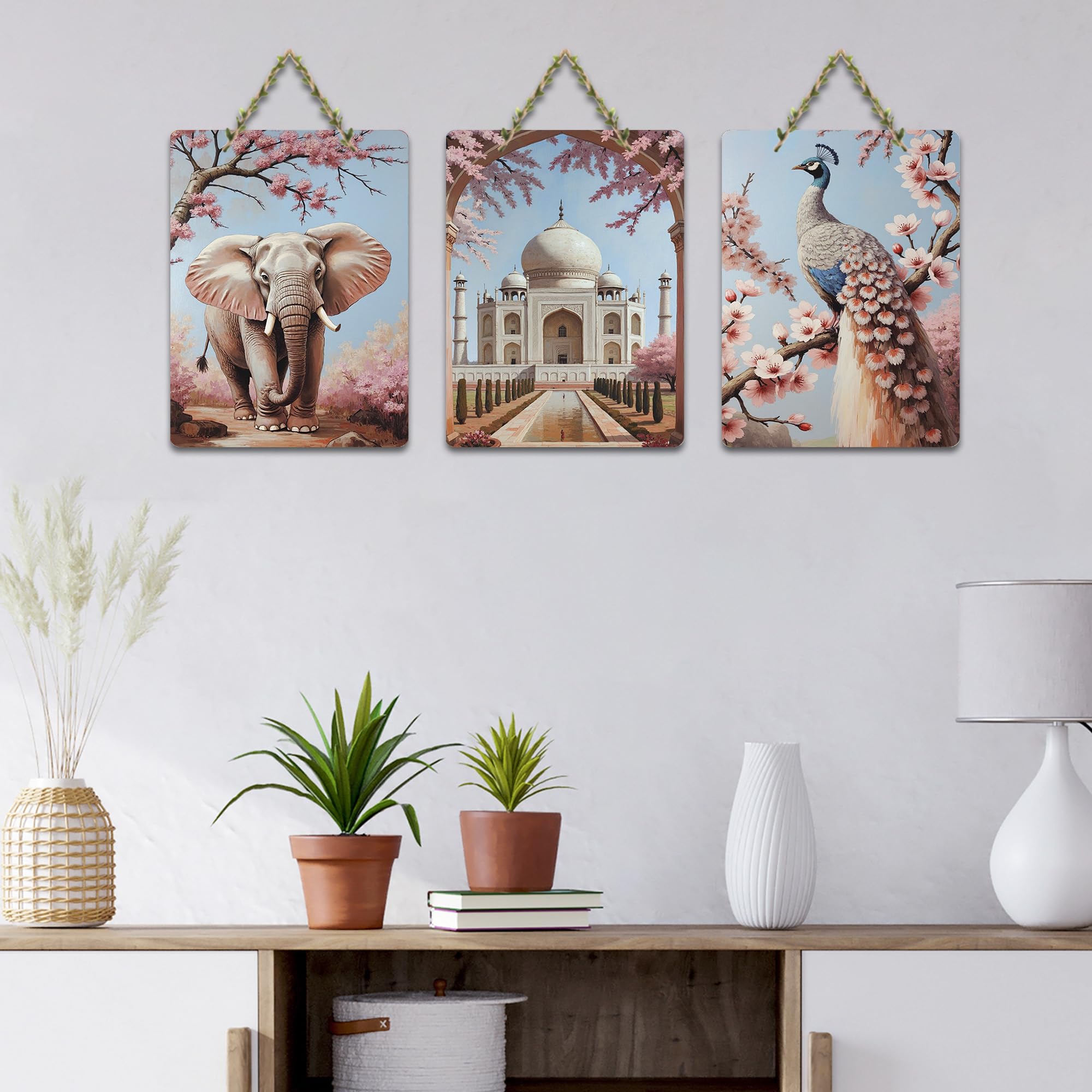 Artvibes Contemporary Indian Folk Fusion Art Decorative MDF Wooden Wall Art for Home | Wall Sculpture | Signs & Plaques | Handcrafted Art | Artwork | Wall Poster | Ideal Gifts (WH_9653N), Set of 3