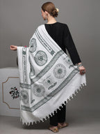 Exotic India Women's Shawl (SRB91_White_7.0 x 3.8 ft)
