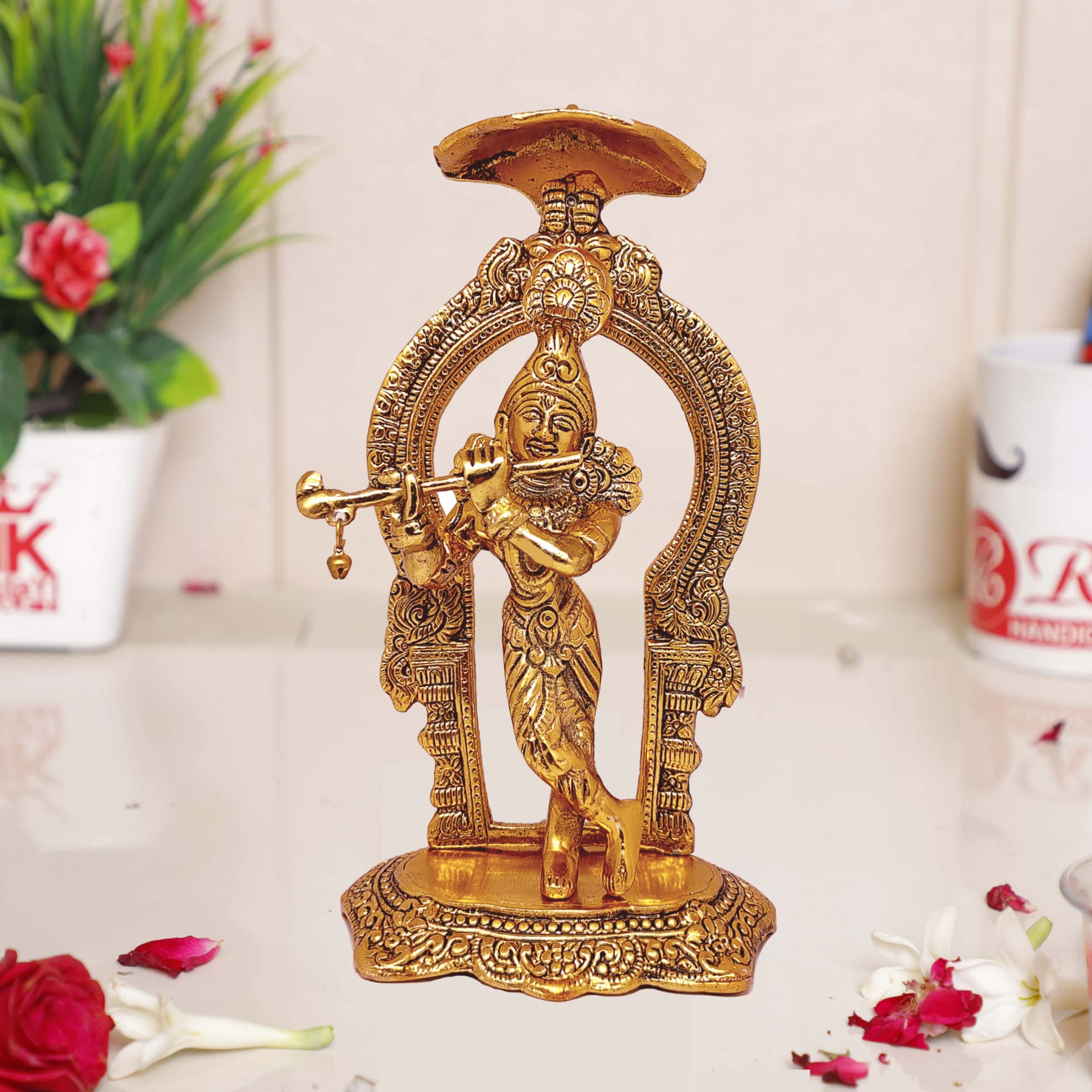 KridayKraft Lord Krishna Metal Statue,Krishna Murti Playing Flute for Temple Pooja,Decor Your Home,Office & Gift Your Relatives,Showpiece Figurines,Religious Idol,Gift Article...