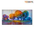 VIBECRAFTS 3 Pieces Beautiful Round Trees Canvas Wall Painting Fitted With Wooden Frame For Home | Office | Living Room | Gifts(PTVC3Pcs3_11517)