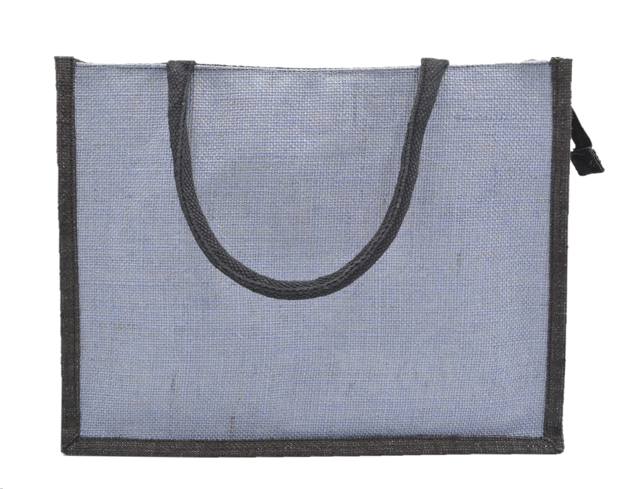 JUTEKA Teal Blue And Black,Quote Printed Jute Bag For Lunch, Office, Grocery, Picnic, Tiffin, Shopping Hand Bag With Padded Cotton Handles - Unisex-Adult