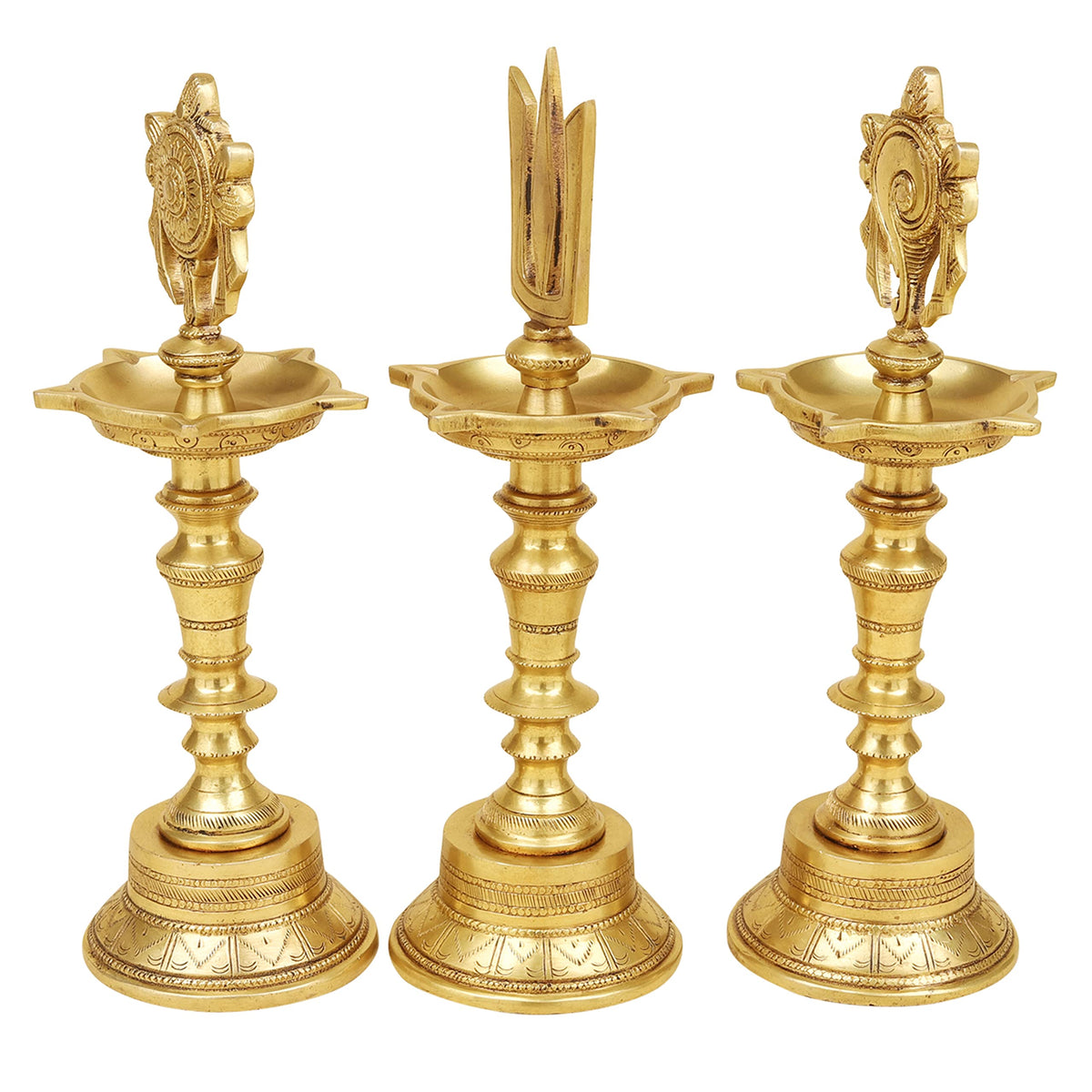 Artvarko Brass Traditional Large Diya Shankh Chakra Namah Tirupati Balaji Shankha Tilak Padma Padmanabha Swami Vishnu Symbol Oil Lamp for Pooja Gift Decoration Showpiece 11 Inch