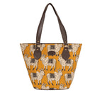 MUMBAI AT HERITAGE Adaa Women's Canvas Tote Bag with Traditional Pichwai Cow Motif Print, Large Capacity Shoulder Handbag with Faux Leather Straps for College Office Travel, Mustard Yellow
