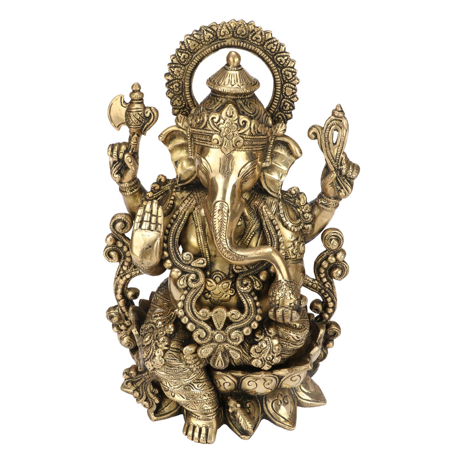 SVARUP Brass Ganesh Lord Ganesha Mangalkari Sitting on Lotus for Puja Decor Gift 12 Inch