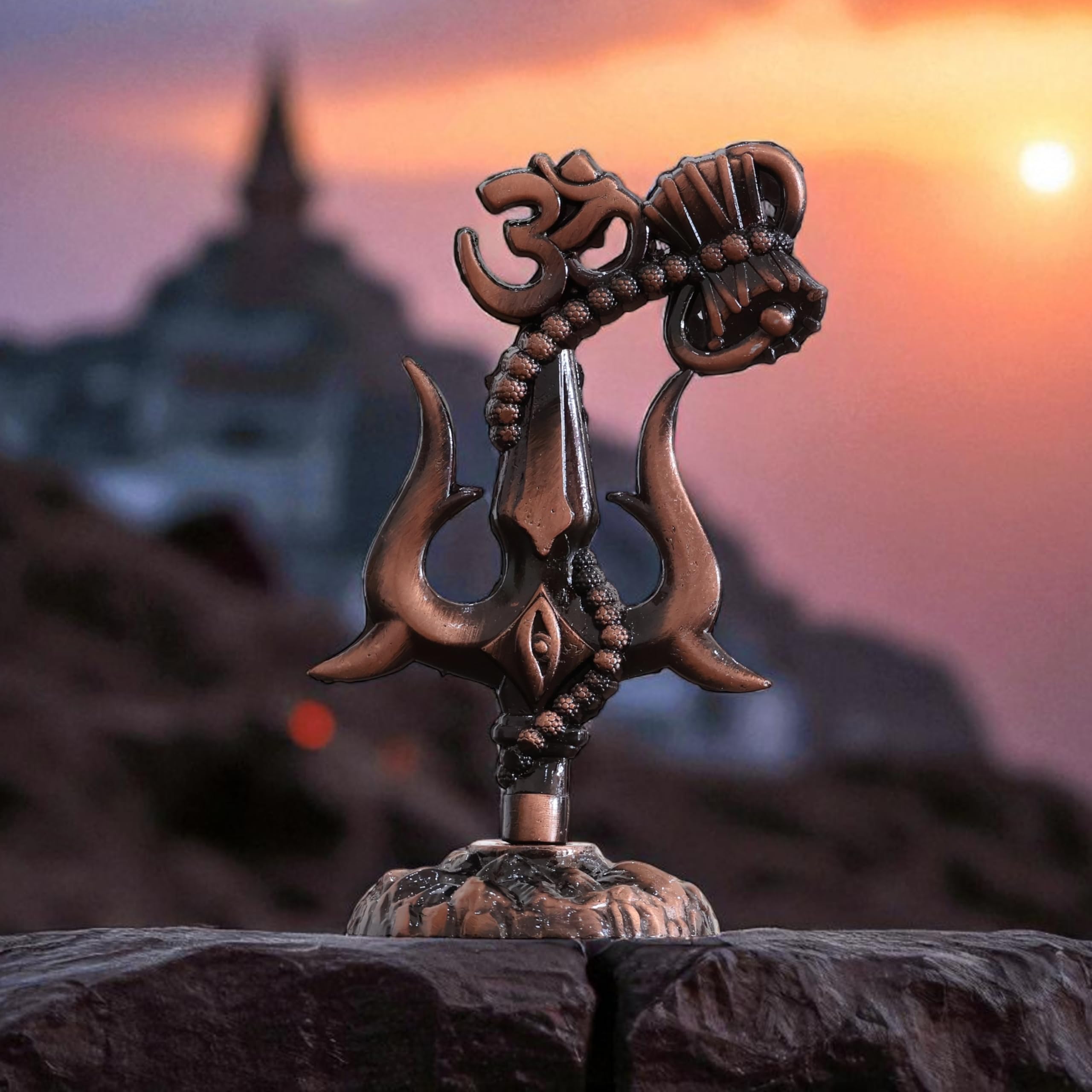 KridayKraft Metal Shivshakti Om Trishul Damru Rudaksha Mala Idol Symbol Statue. (Copper Antique Finish)