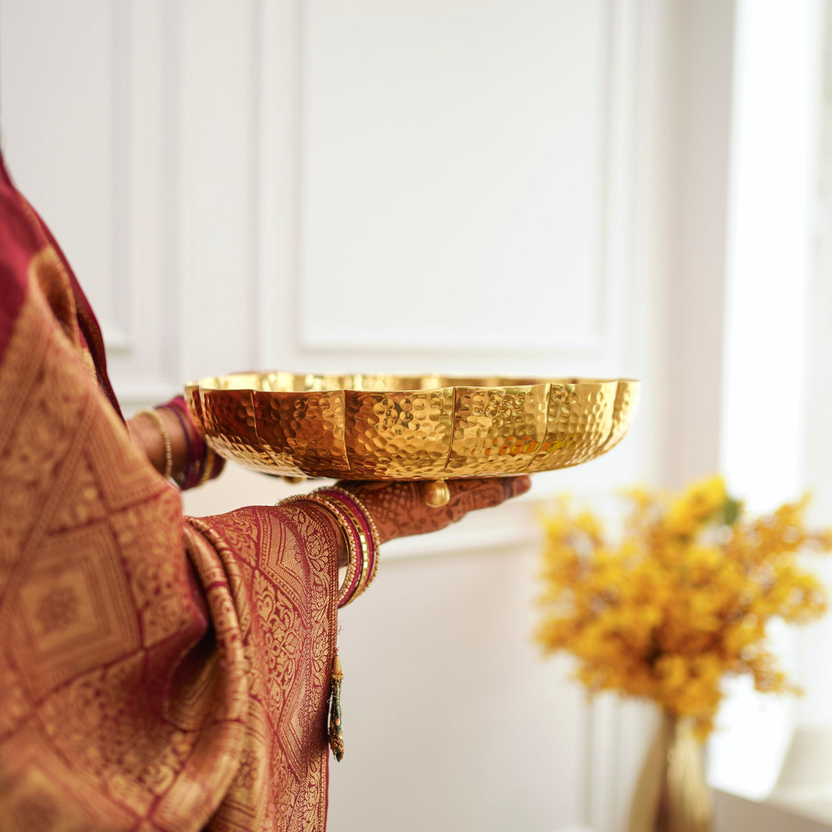 BEHOMA Golden Metal Lotus Design 12 inch - 1Pc, 12 inch Urli