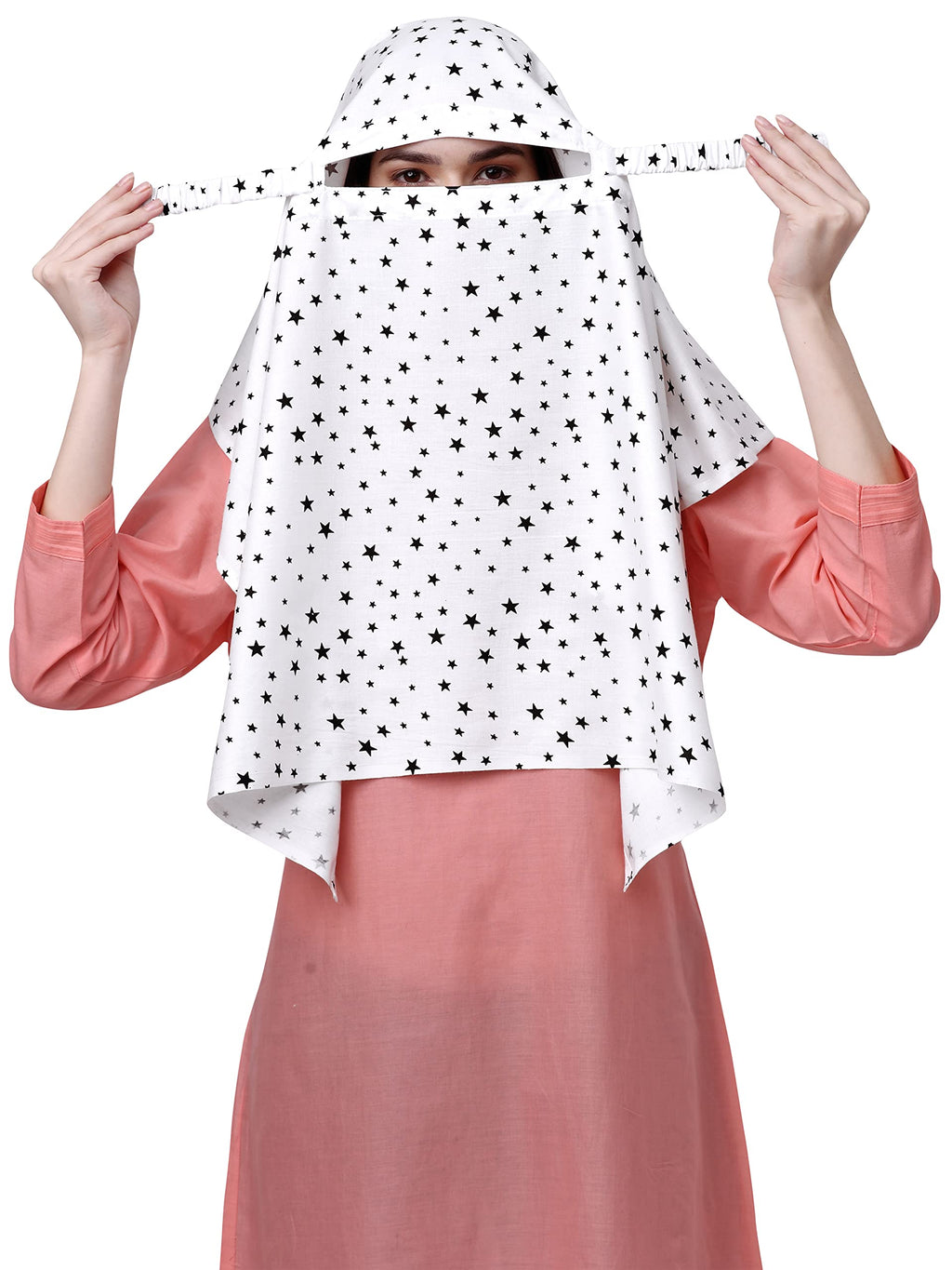 7 season's Cotton Scarf Cum Mask Universal Size Usable For Vehicle Driver For Sunlight UV Protection White Printed Design For Female (Black Star - S)