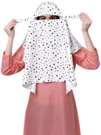 7 season's Cotton Scarf Cum Mask Universal Size Usable For Vehicle Driver For Sunlight UV Protection White Printed Design For Female (Black Star - S)