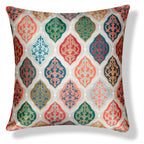 Vendola Decorative Satin Sofa Cushion Covers Set of 5, 20 Inch x 20 inch, Sofa Pillow Cover, Ethnic Festive, Red, Yellow, Beige, Namaskar Welcome, Zipper Closure (Namaskar, 20X20 Inches)