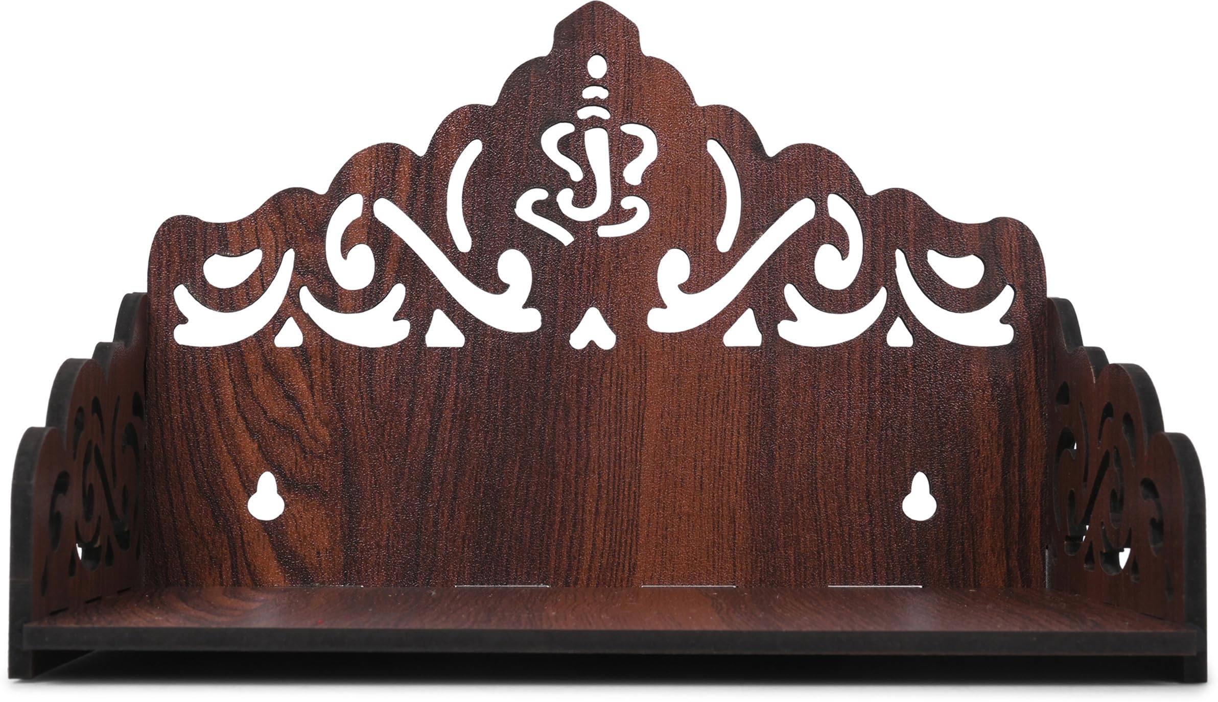 GOJEEVA KRAFT Engineered Wood Hand Crafted Carved Pattern Home Temple for Idols Temple for Home and Office I Ganesh Ji Engraved | Set Top Box Stand I Wooden Mandir (Pack of 1) (Medium)