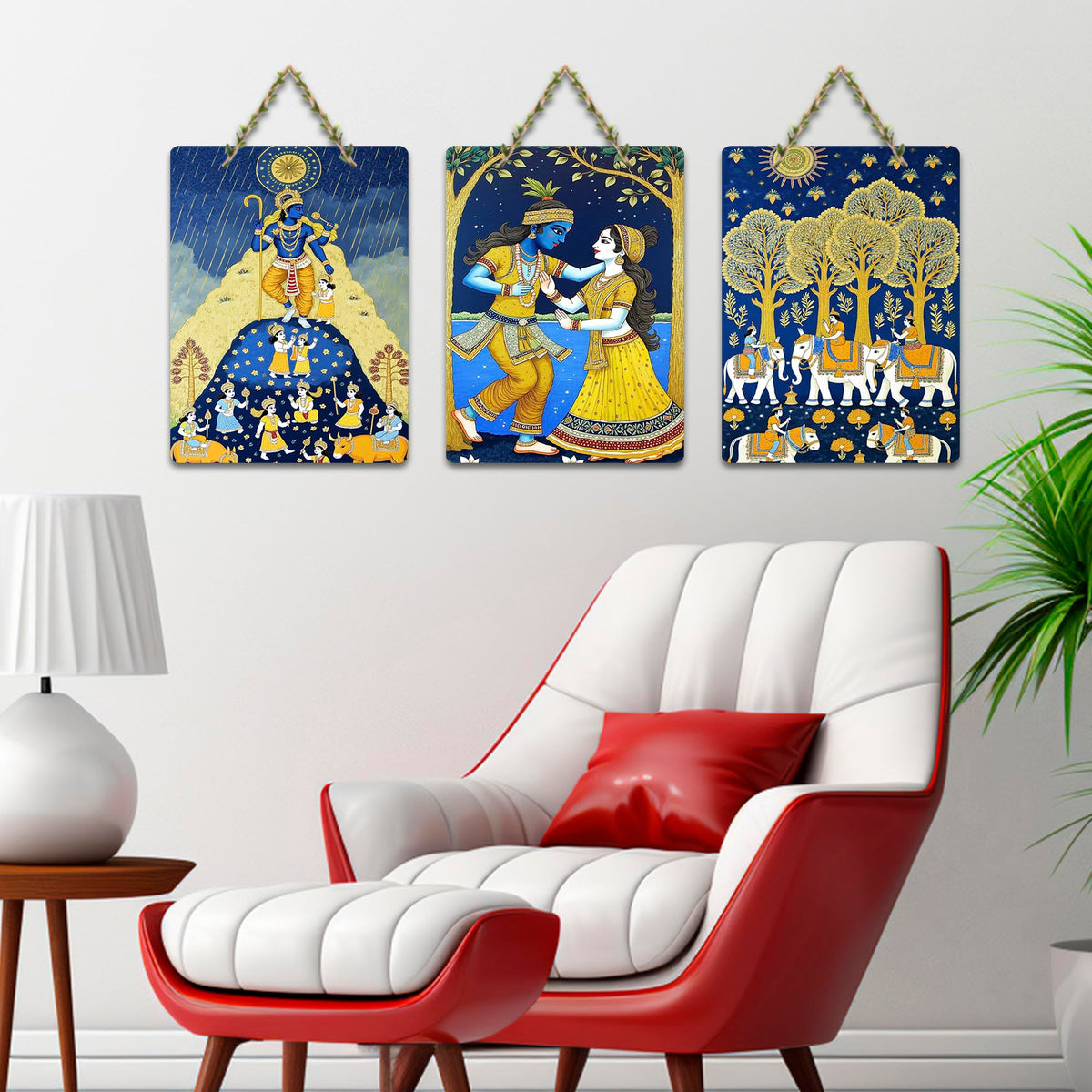 Artvibes Spiritual Artwork Decorative Wall Hanging Ornaments | Graphic Artwork | Door Decoration Items | Paintings For Wall | Wall Illustrations | Handcrafted Art | Gift Items (WH_96117N), Set of 3