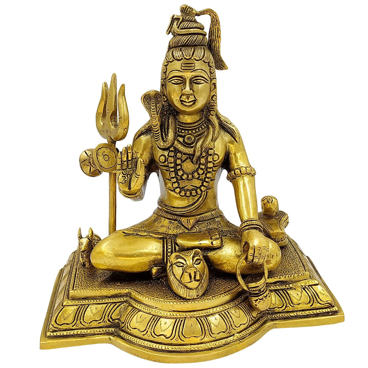 ARTVARKO Brass Shiva Murti Sitting Nandi Shivling Wearing Rudraksha Mala with Trishul and Damru Mandir Mahashivaratri Gift 10 Inch