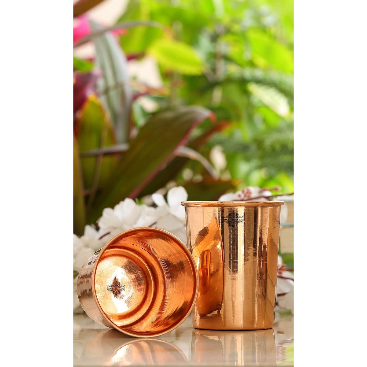 INDIAN ART VILLA Copper Plain Shine Finish Glass - 275 ML Tumbler, Copper Drinkware & Serveware, Ideal for Water Drinking, Perfect Gifting Option for Festivals and Special Occasions, Set of 2