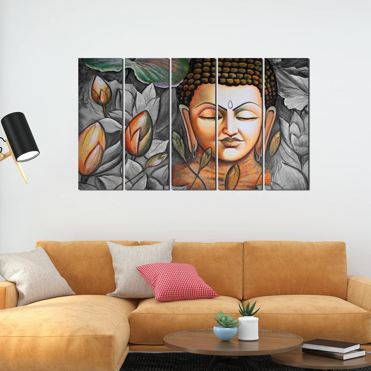 VIBECRAFTS Buddha Meditating 5 Pieces Canvas Wall Painting For Home | Office | Living Room | Gift (PTVC5Pcs4_8553)