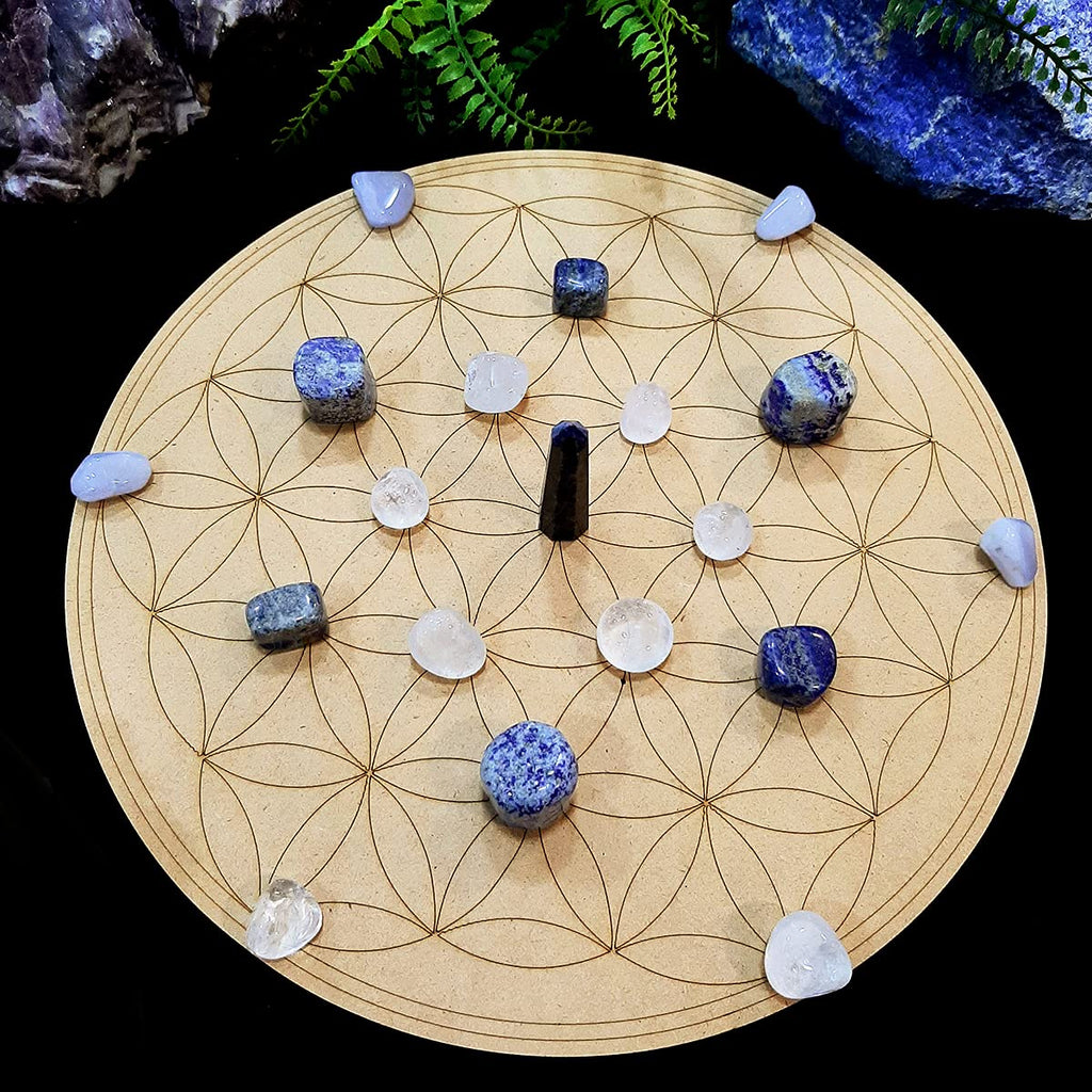 Shubhanjali Crystal Grid Plate Flower of Life Sacred Geometry Healing,Wooden Crystal Grid (12 inch)