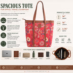 KALOOM Women’s Tote Bag with Zip Closure | Cotton Canvas & Vegan Leather Shoulder Bag | Spacious Printed Handbag with Outer Pocket for Office, Travel & Daily Use (Red)