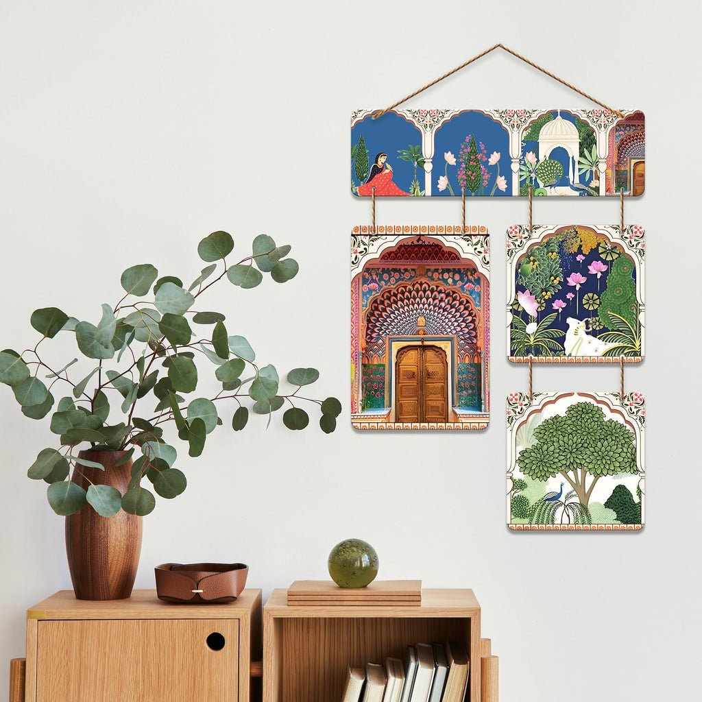 Artvibes Mughal Pichwai Art Decorative Wall Art MDF Wooden Wall Hanger for Living Room | Wall Sculpture | Signs | Handcrafted Art | Modern Decor Artwork | Wall Art Print | Unique Gift Items (WH_6542N)