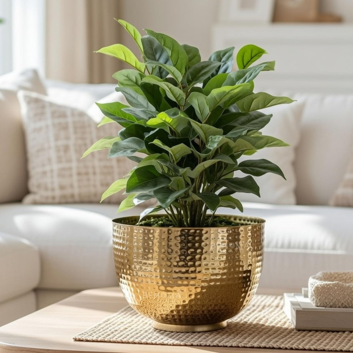 BEHOMA Metal Hammered Golden Bowl Planter