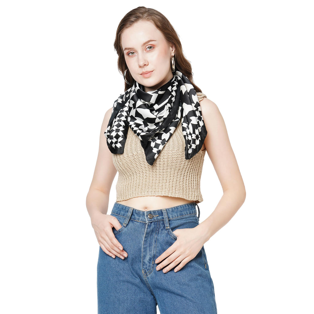 Sahil Fashion Women Luxury Square Scarf – Soft Silk Satin | Stylish Printed | Multi-Way Drape | 100x100 cm