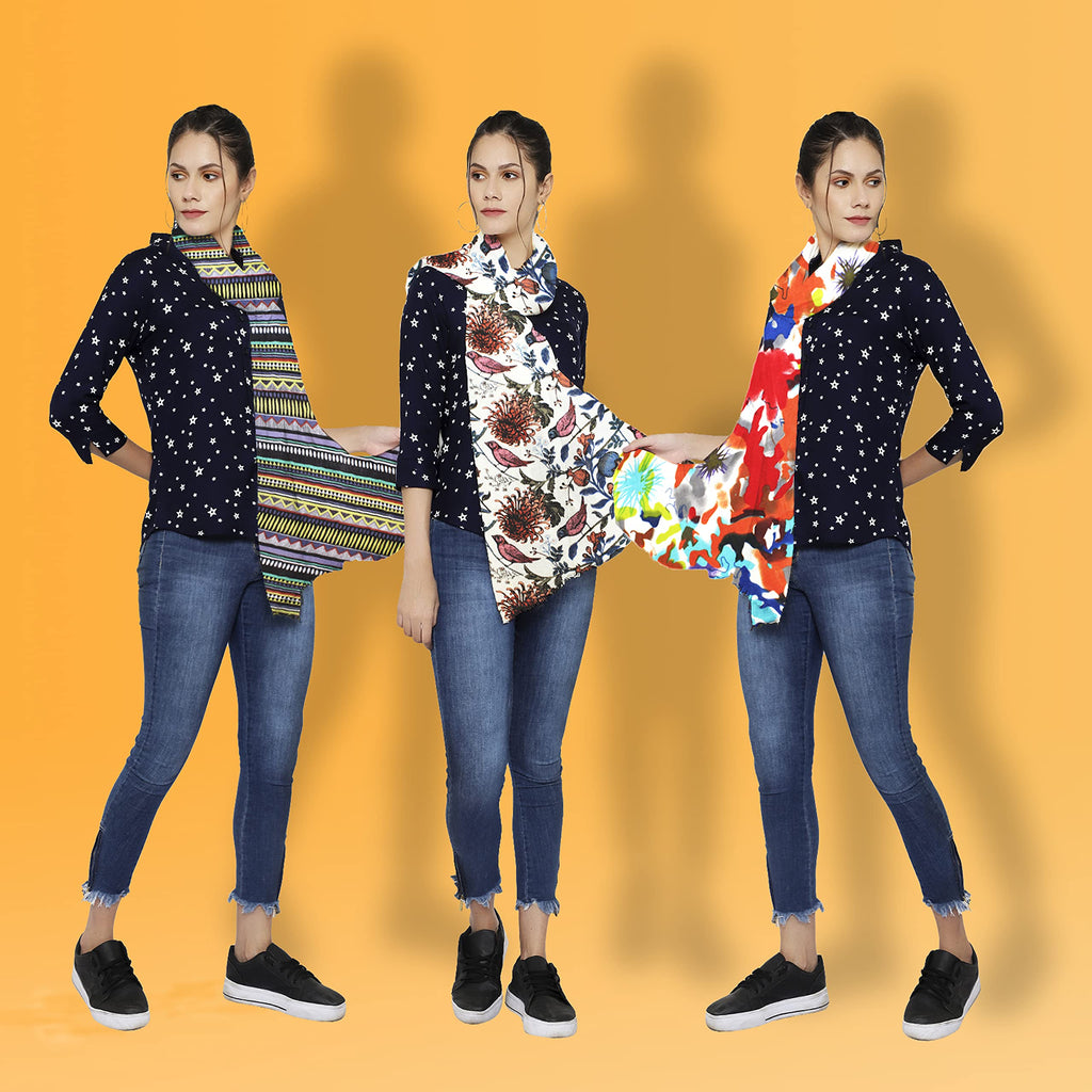 bratkrok WOMEN'S TRENDY FLORAL PRINTED RAYON SCARF/STOLES MULTICOLOUR (PACK OF 3), FEMALE