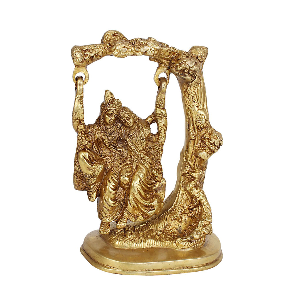 SVARUP Brass Radha Krishna Murti on Jhula in Gold Color Height 6.5 Inch