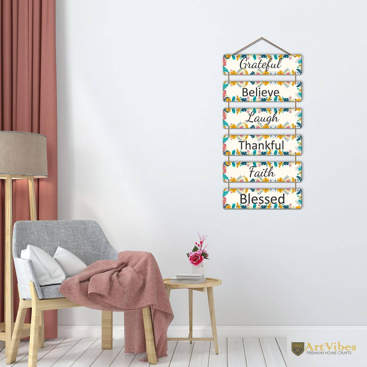 Artvibes Decorative Wall Hanging Wooden Art Decoration item for Living Room | Bedroom | Home Decor | Gifts | Quotes Decor Item | Wall Art For Hall | Mdf Wall Decoration, Set of 6 (WH_3201NR)