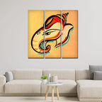 VIBECRAFTS 3 Pieces Shree Ganesha Head Canvas Wall Painting Fitted With Wooden Frame For Home | Office | Living Room | Gifts (PTVC3Pcs1_9576)