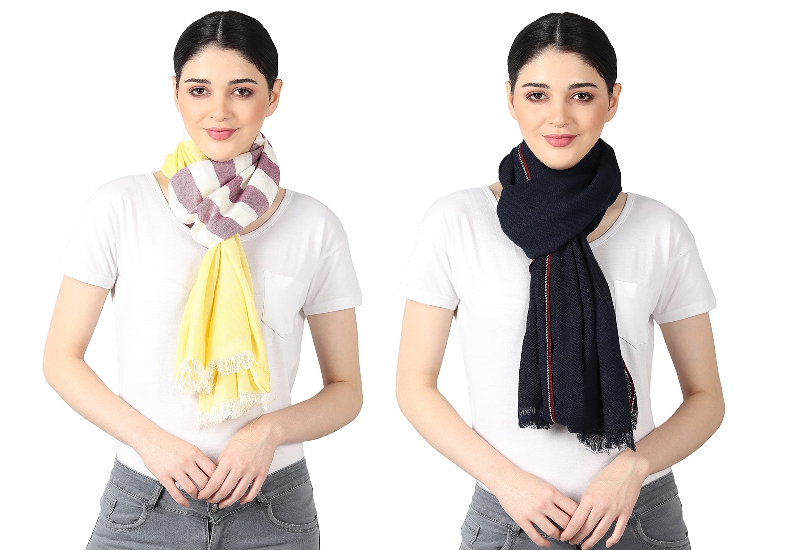 Flyer Women's Stole/Scarf Colour- Yellow & Purple AND Blue Soft Viscose Ethnic Scarves Pack Of 2 ST-08-ST-09 For Female