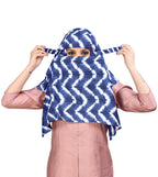 7 season's Female Cotton Short Scarf Cum Mask Universal Size/Usable For Vehicle Driver For Sunlight Uv Protection/White Printed Design (Blue Leheriya, Free)